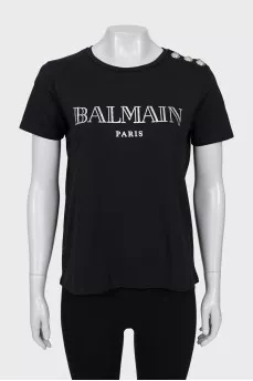 Black T-shirt with silver buttons