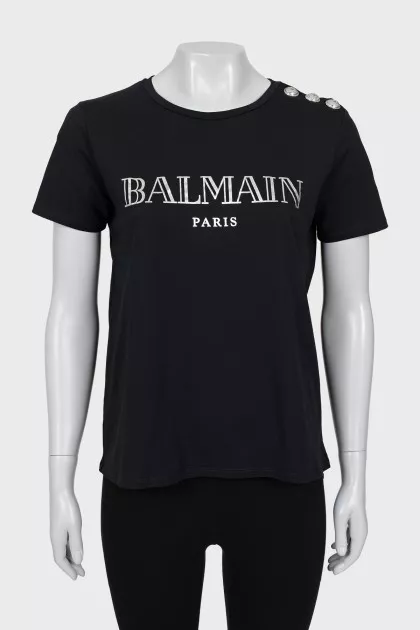 Black T-shirt with silver buttons