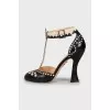 Black and white shoes with geometric print