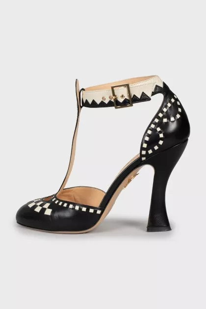 Black and white shoes with geometric print