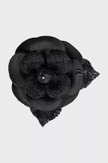 Camellia brooch with brand logo