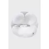 Brooch in the form of a camellia with a brand logo