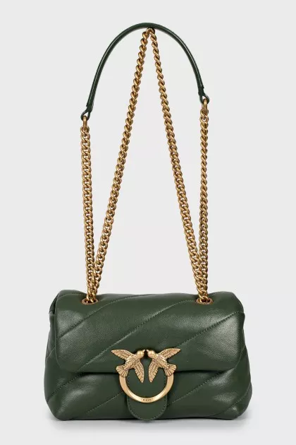 Green leather bag with brand logo
