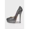 Silver leather stiletto heels