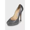 Silver leather stiletto heels