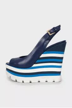 Blue striped print sandals