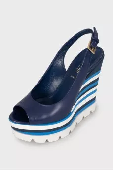 Blue striped print sandals