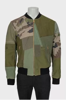 Men's military print bomber jacket with tag