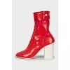 Red leather ankle boots