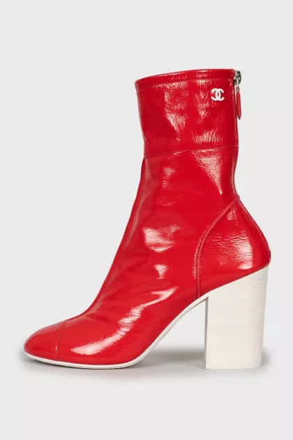 Red leather ankle boots