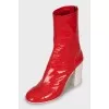 Red leather ankle boots