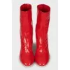 Red leather ankle boots