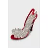 Sandals with a beveled heel and sequins
