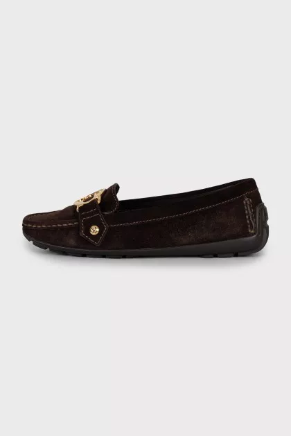 Suede loafers with gold decor