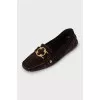Suede loafers with gold decor