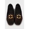 Suede loafers with gold decor