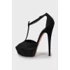 Black suede high heel sandals
