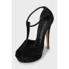 Black suede high heel sandals