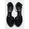 Black suede high heel sandals