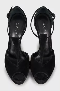 Black suede high heel sandals