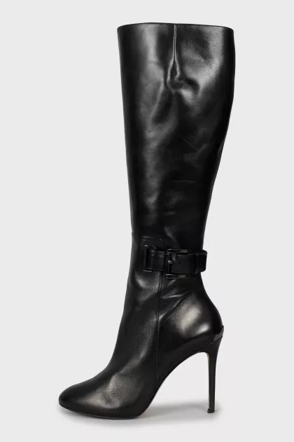 Leather boots with straps and stiletto heels