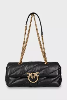 Leather shoulder bag with gold logo