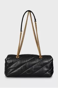 Leather shoulder bag with gold logo