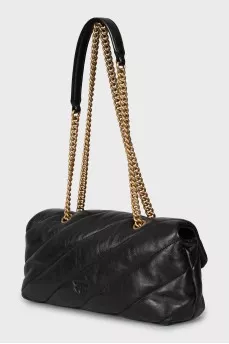 Leather shoulder bag with gold logo