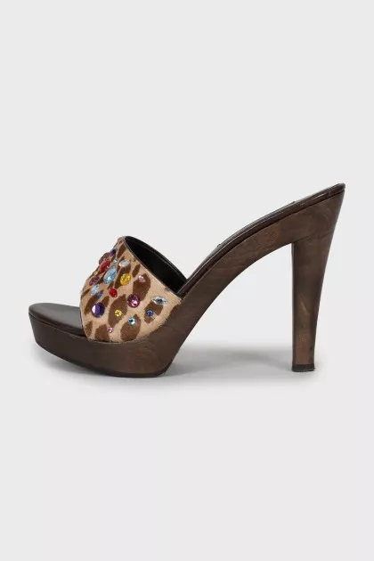 Animal print sandals with rhinestones