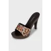 Animal print sandals with rhinestones