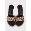 Animal print sandals with rhinestones