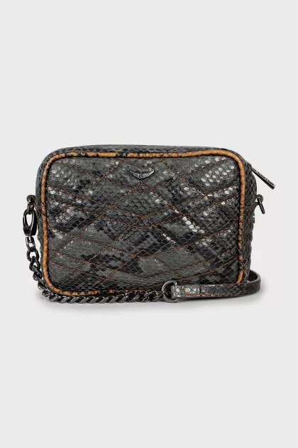 Leather crossbody bag with reptile effect