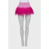 Checkered basque with ostrich feathers
