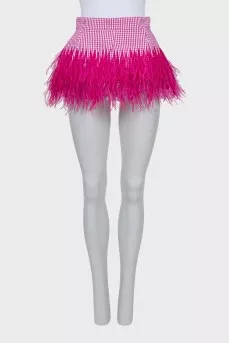 Checkered basque with ostrich feathers