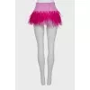 Checkered basque with ostrich feathers