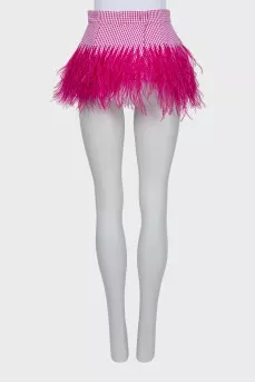 Checkered basque with ostrich feathers