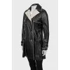 Double-breasted leather coat