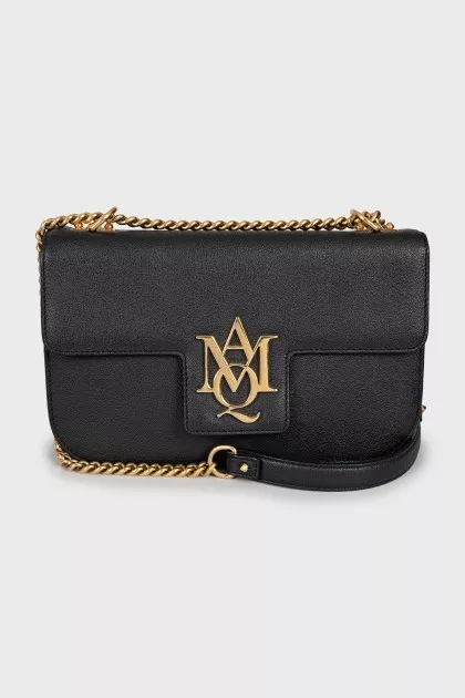 Leather crossbody bag with gold logo