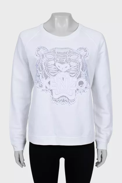 Sweatshirt with embroidery and perforation