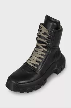 High lace-up leather boots