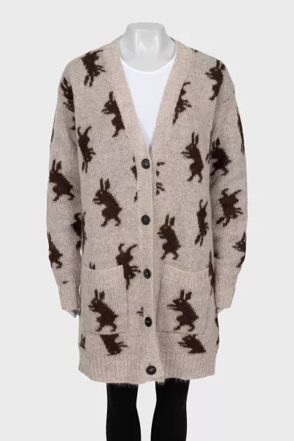 Straight cut cardigan with print