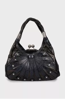 Leather bag with silver decor