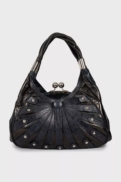 Leather bag with silver decor