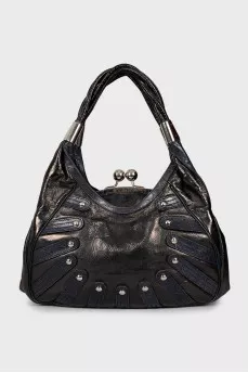Leather bag with silver decor