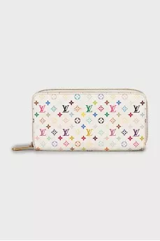 White wallet with branded print