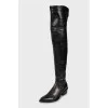 Leather over the knee boots with a beveled heel