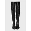 Leather over the knee boots with a beveled heel