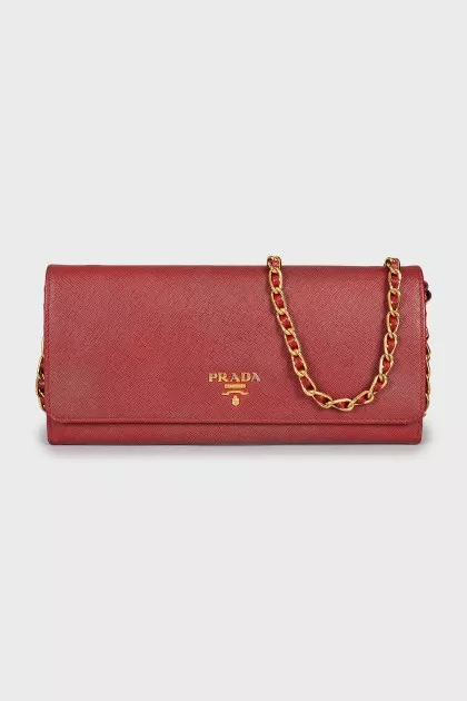 Leather clutch with brand logo