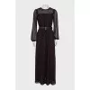 Mesh dress with belt in print