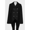 Double-breasted wool cape